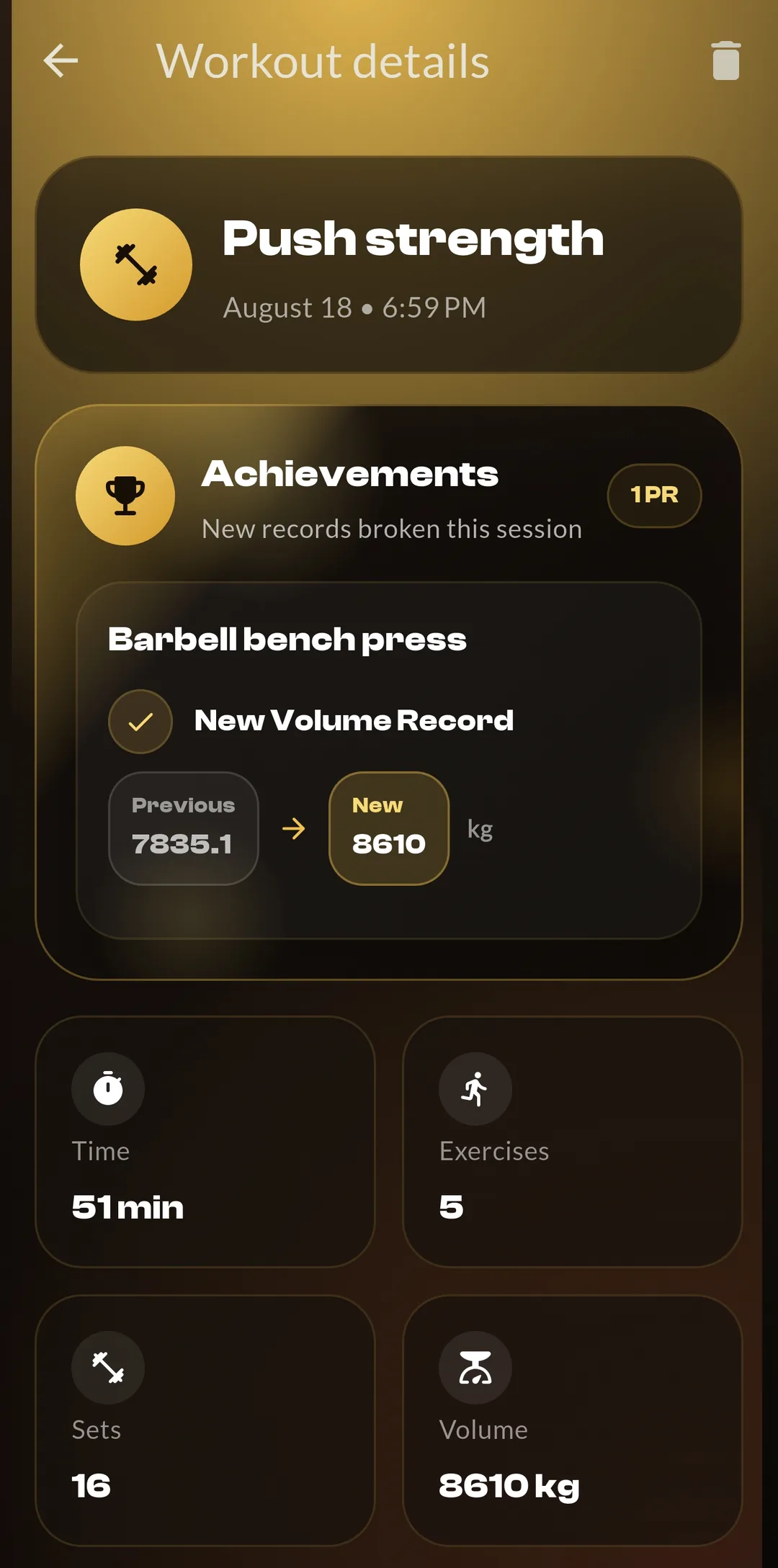 RepTrack workout details and achievements