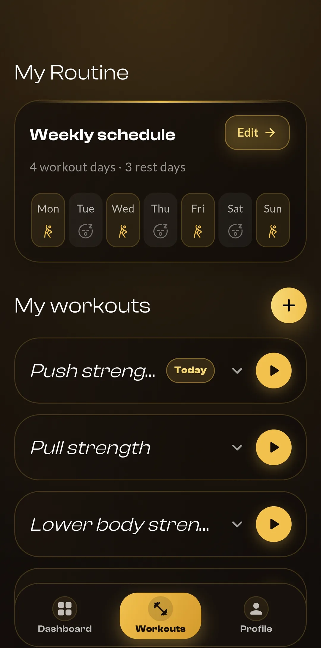RepTrack workouts screen